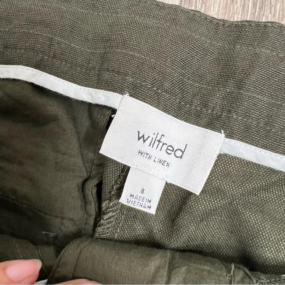 Aritzia Wilfred Allant Linen High Rise Tie Waist Pants Green Size 8